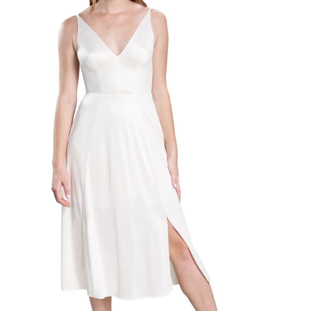 Dress the Population White Serafina Plunging-Neck Midi Dress Size Extra Small